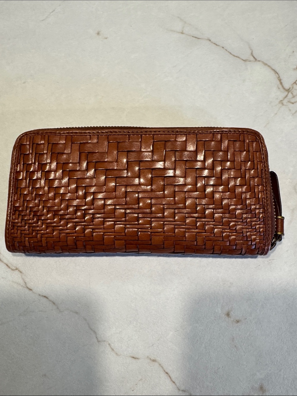 Cole Haan Woven Zip-Around Wallet - Cognac Brown